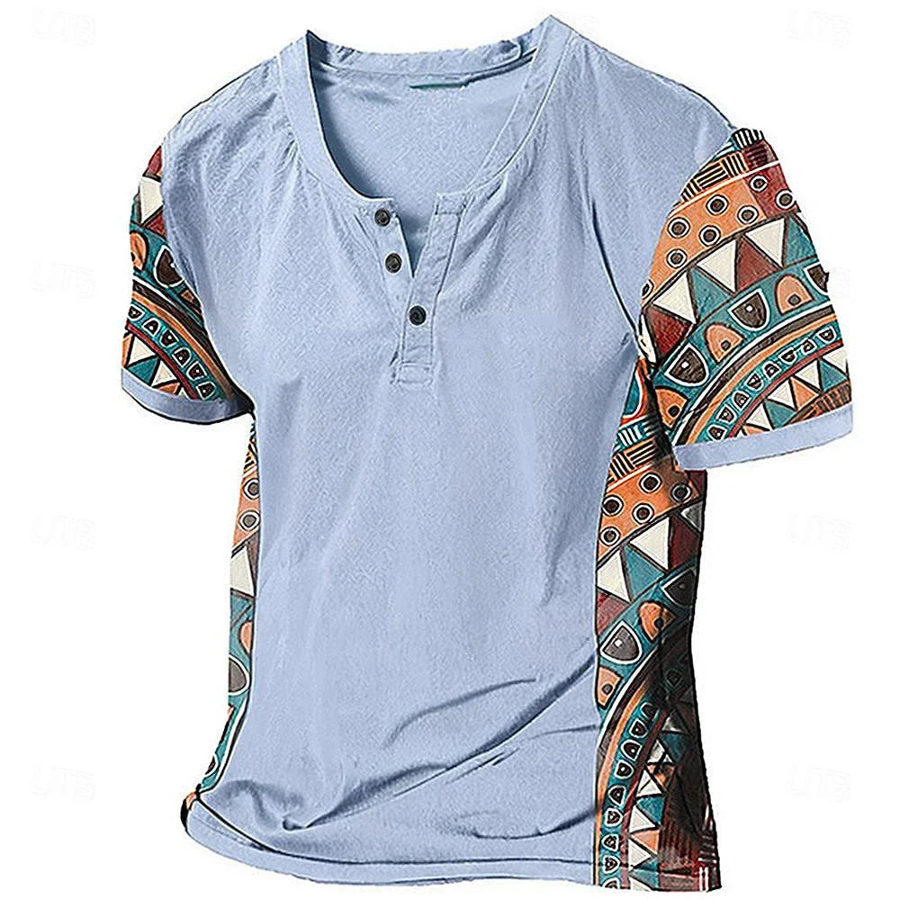 Zachary - Vintage-Inspired Tribal Henley Shirt