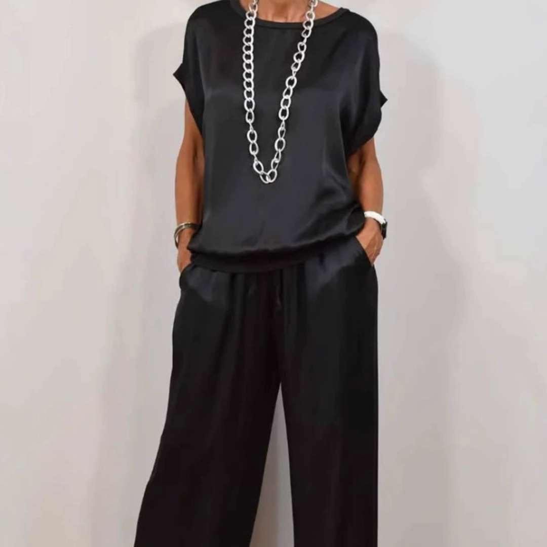 Nadine - Satin Top and Wide Leg Trousers Set