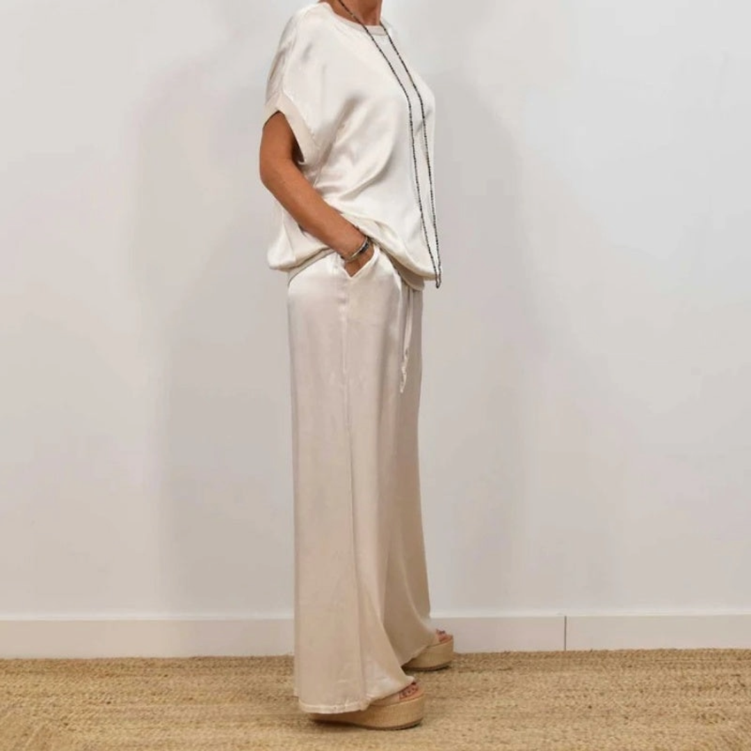 Nadine - Satin Top and Wide Leg Trousers Set