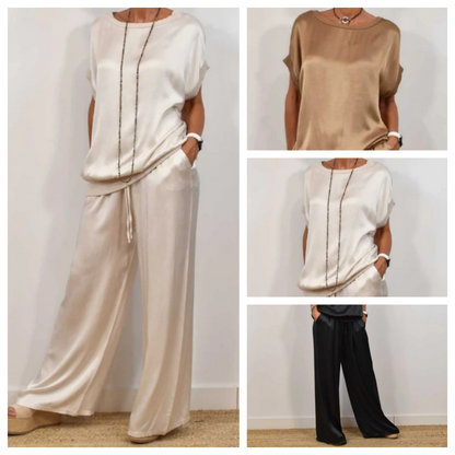 Nadine - Satin Top and Wide Leg Trousers Set