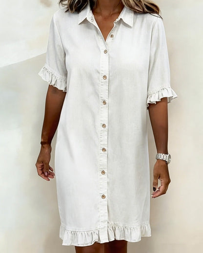 Veloura - Textured Ruffle-Sleeve Mini Dress