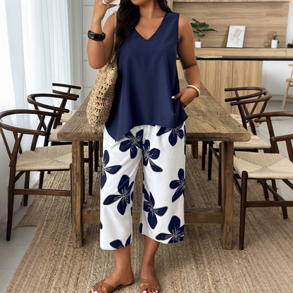 Marissa - Soft-Touch Asymmetric Top & Floral Capri Set