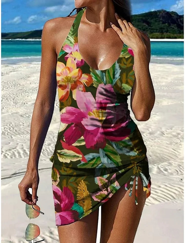 Ysoria - Printed Halter Swim Dress Set