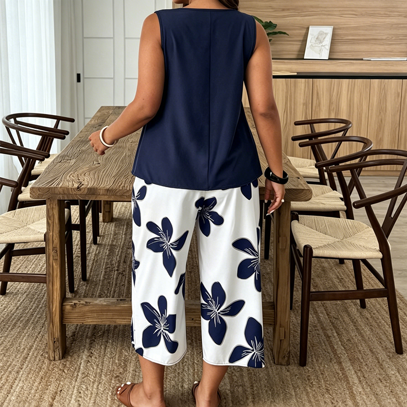 Marissa - Soft-Touch Asymmetric Top & Floral Capri Set