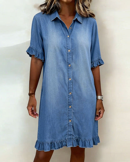Veloura - Textured Ruffle-Sleeve Mini Dress