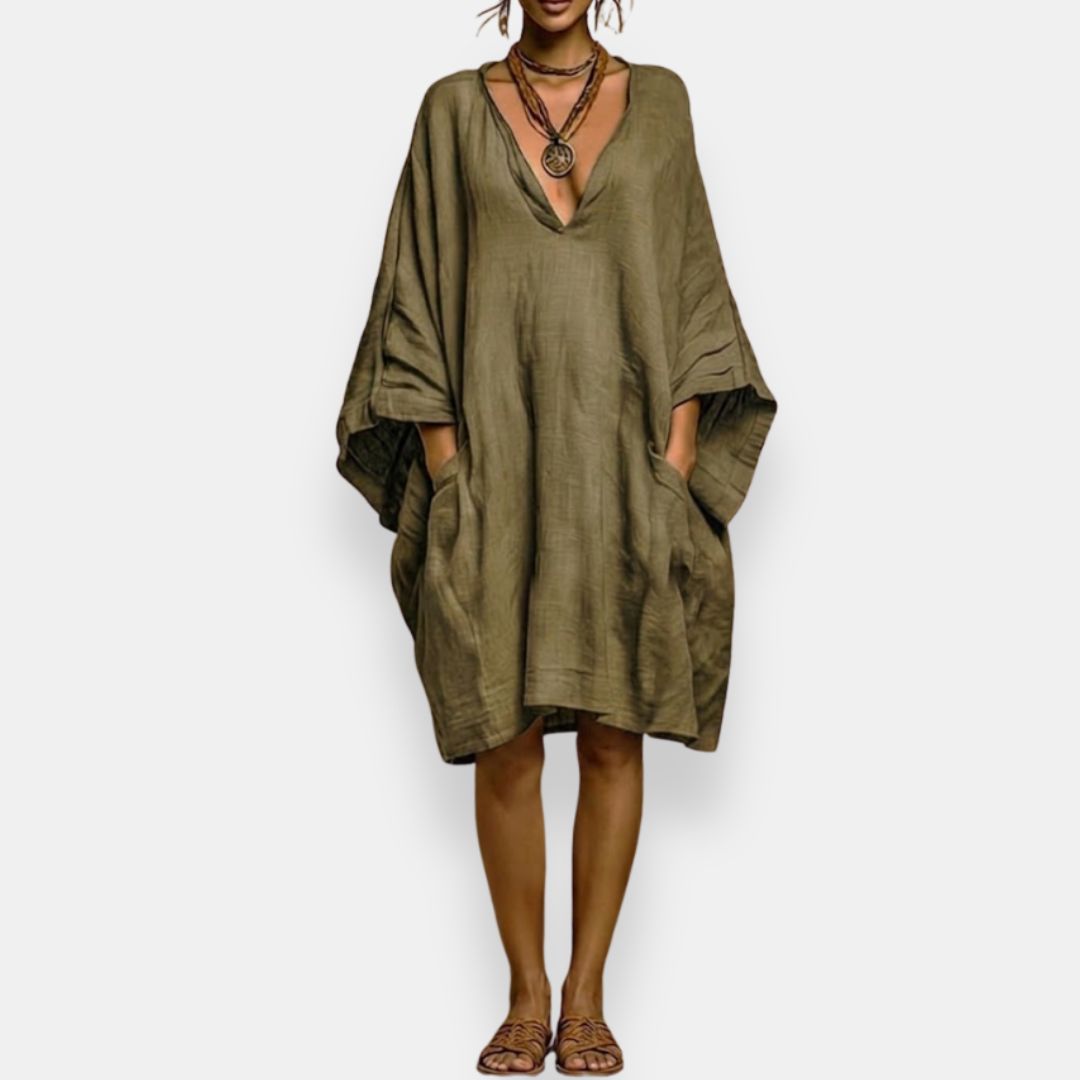 Cleo - Breezy V-Neck Batwing Dress