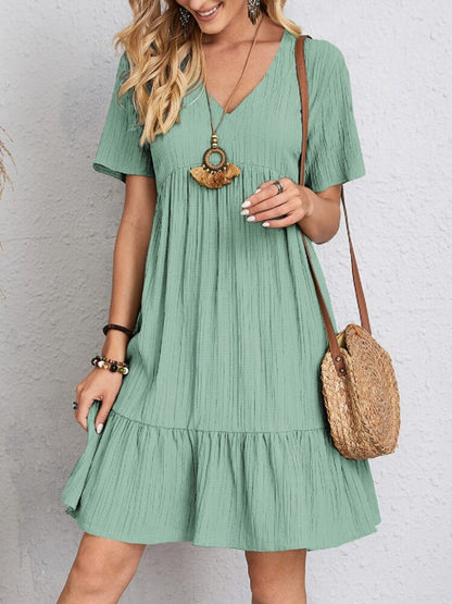 Belinda - Textured V Neck Tiered Mini Dress