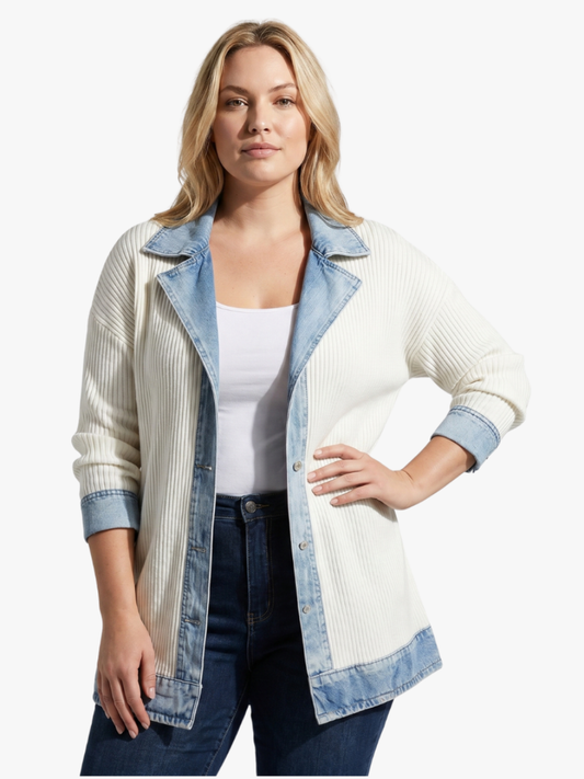 Juliette - Denim Trim Ribbed Cardigan