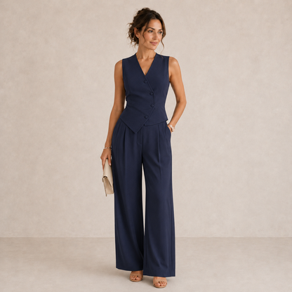 Maristelle - Sleeveless Blazer and Wide Leg Trousers Set