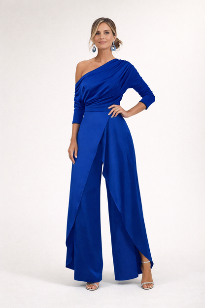 Delphara - Soft-Touch One-Shoulder Wide-Leg Jumpsuit