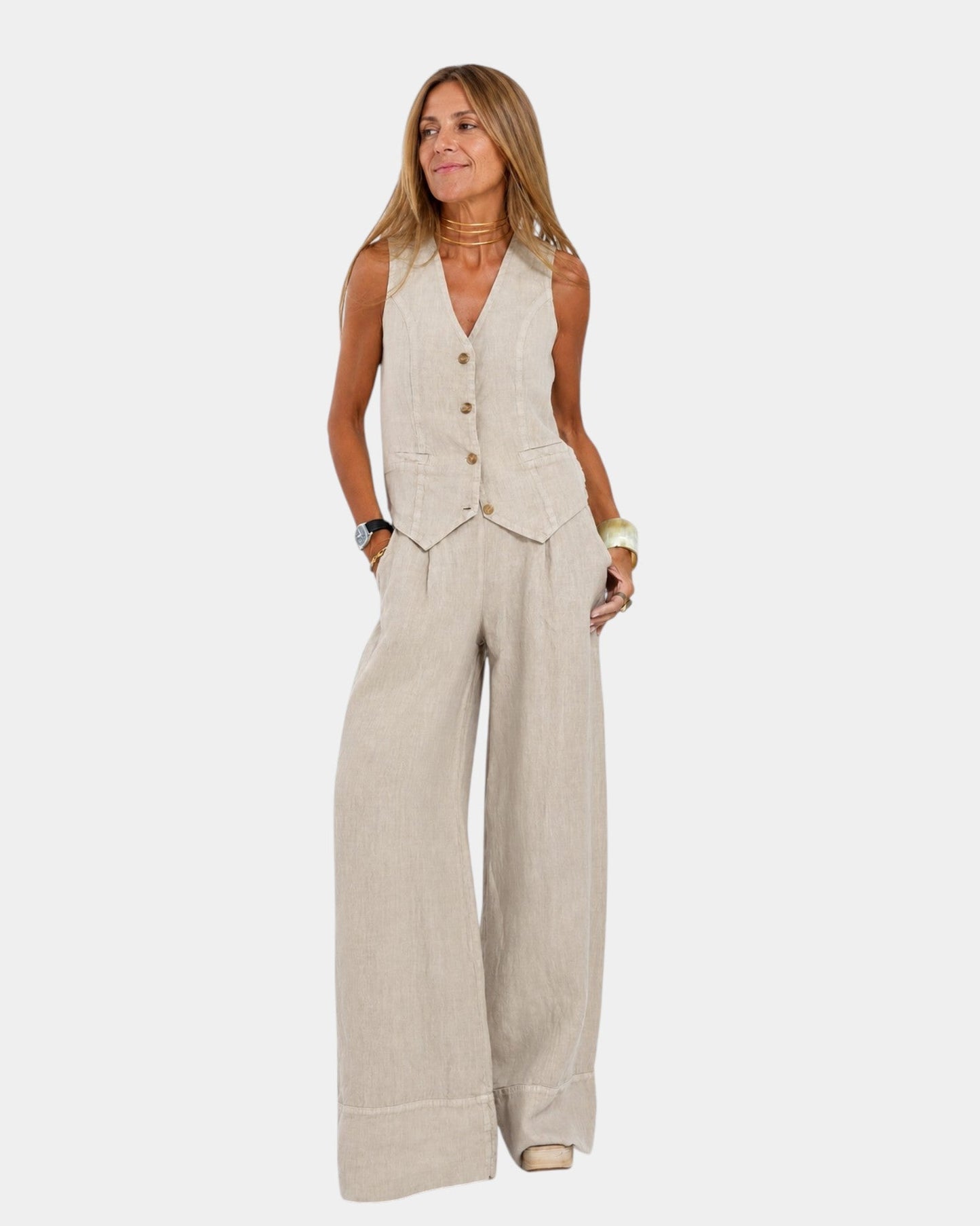 Nicolette - Tailored Vest & Wide-Leg Trousers Set