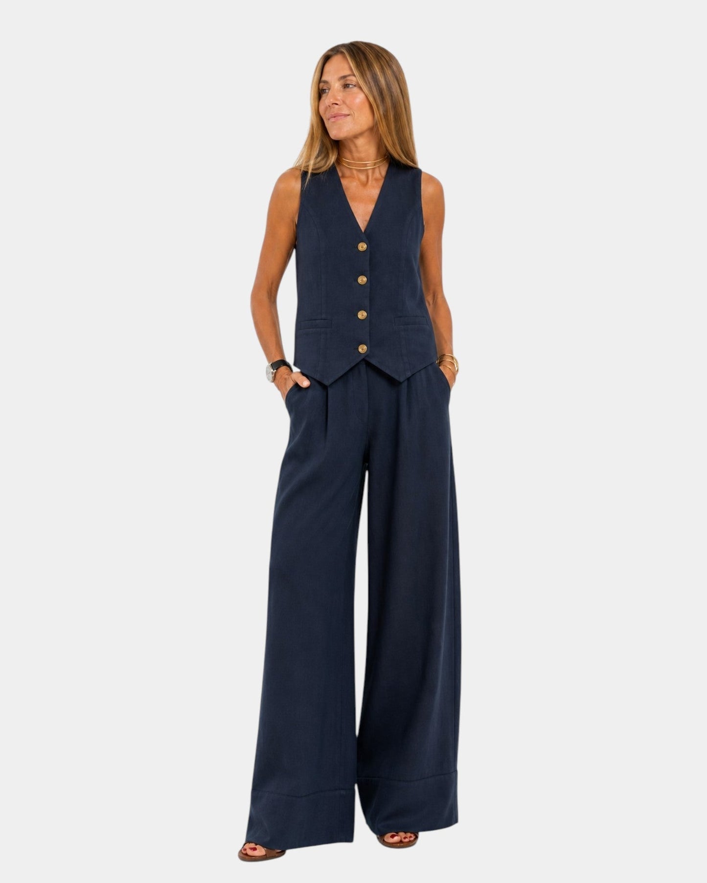 Nicolette - Tailored Vest & Wide-Leg Trousers Set