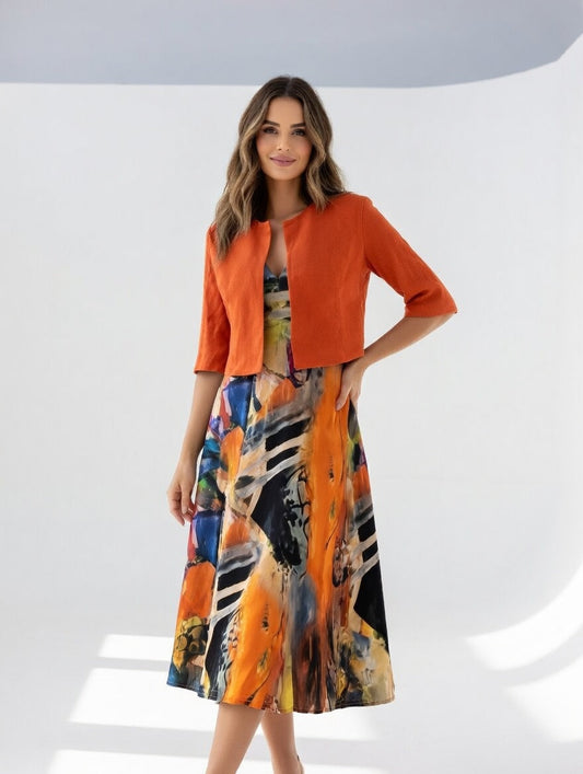 Avelot - Luxe Printed Midi Dress & Bolero Set