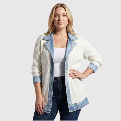 Juliette - Denim Trim Ribbed Cardigan
