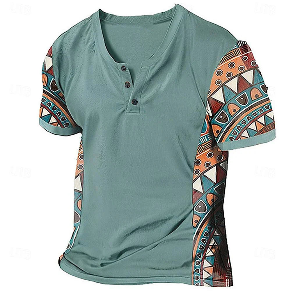 Zachary - Vintage-Inspired Tribal Henley Shirt