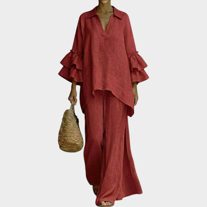 Catrin - Ruffle Sleeve Tunic and Trousers Set
