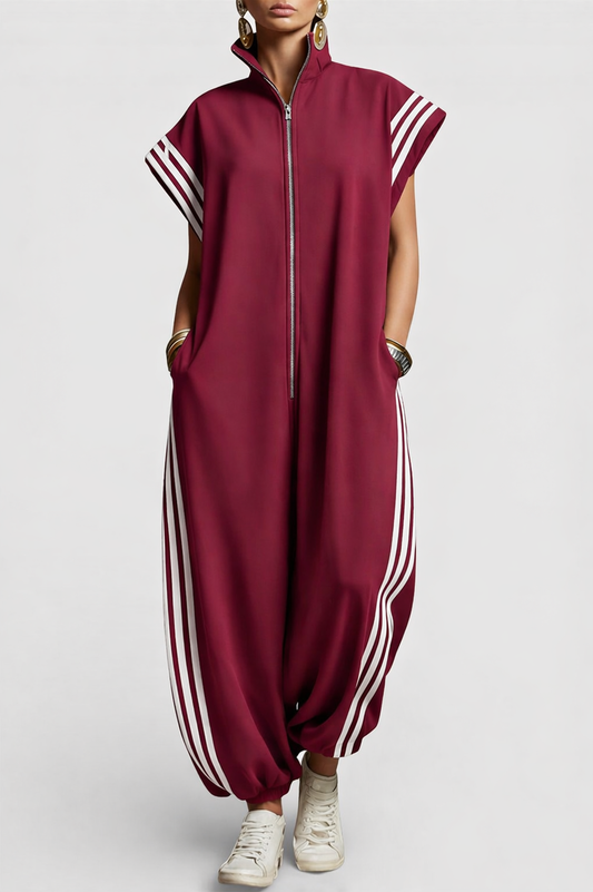 Cyrene - Soft-Touch Collared Zip Jumpsuit