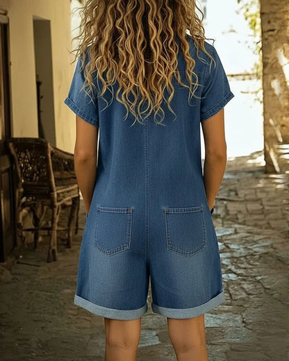 Ysmeria - Denim Button Front Romper
