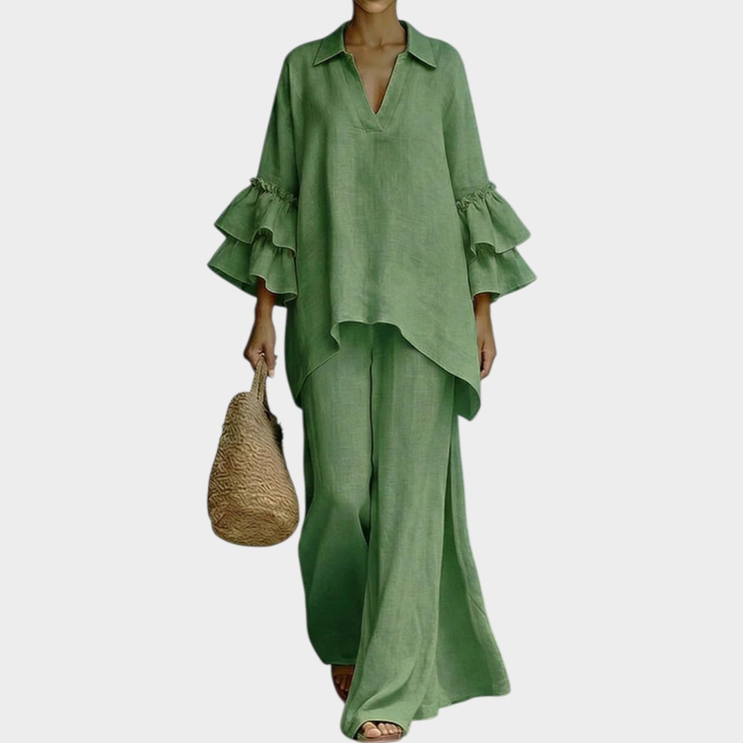 Catrin - Ruffle Sleeve Tunic and Trousers Set