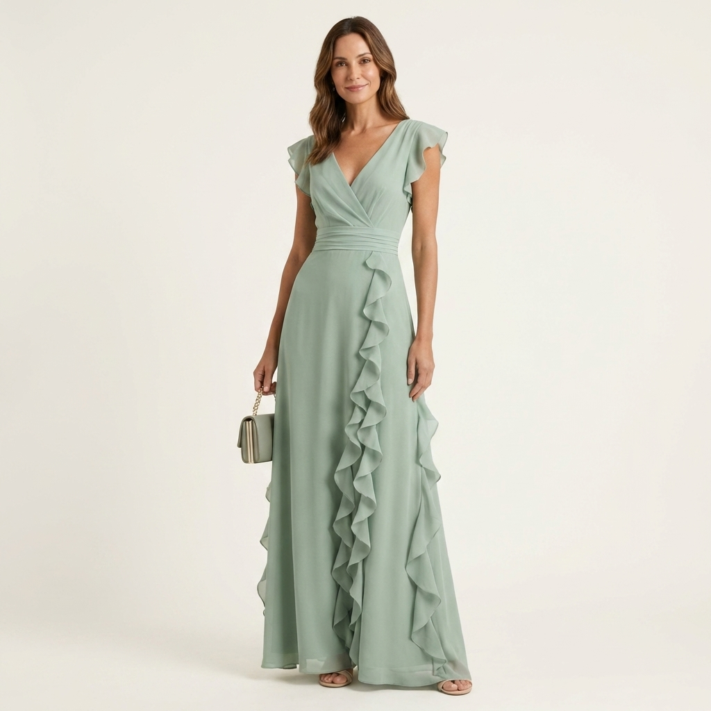 Delyth - Elegant Ruffle Wrap Maxi Dress
