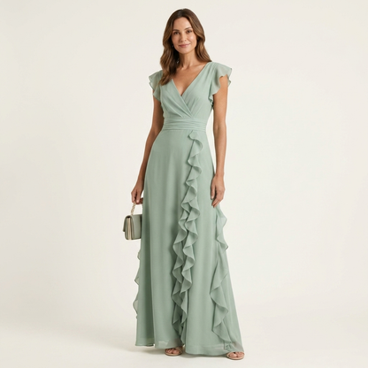 Delyth - Elegant Ruffle Wrap Maxi Dress