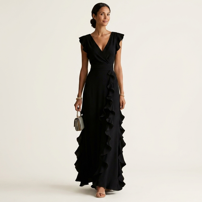 Delyth - Elegant Ruffle Wrap Maxi Dress