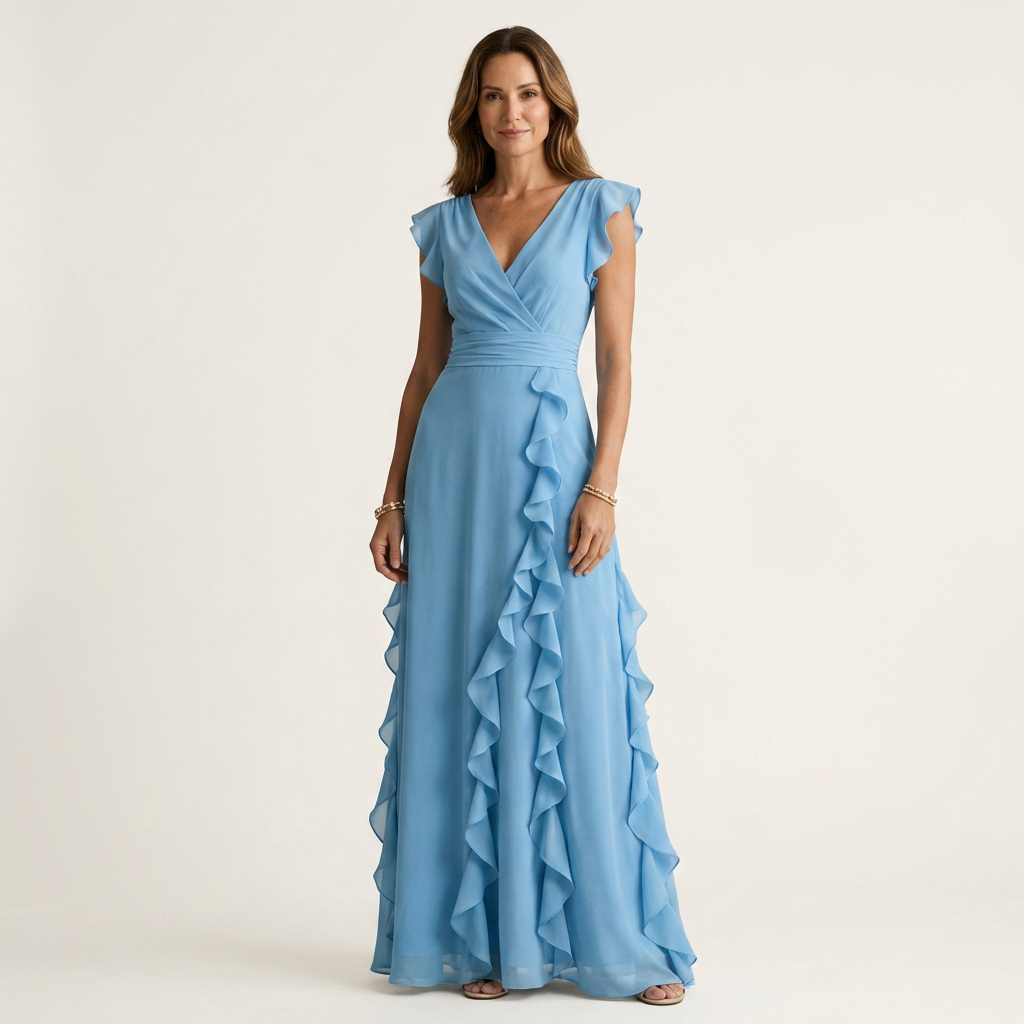 Delyth - Elegant Ruffle Wrap Maxi Dress