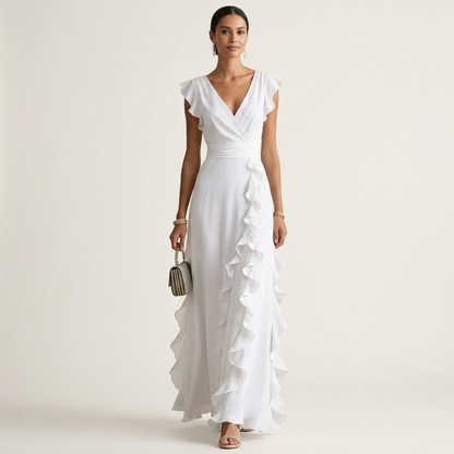 Delyth - Elegant Ruffle Wrap Maxi Dress