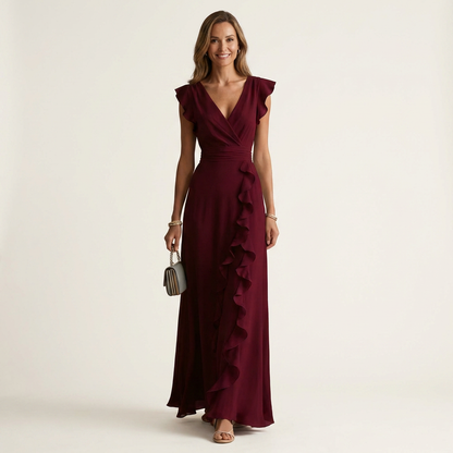 Delyth - Elegant Ruffle Wrap Maxi Dress