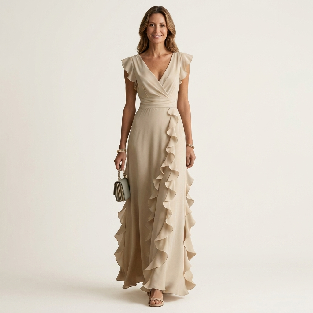 Delyth - Elegant Ruffle Wrap Maxi Dress