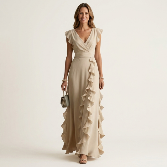 Delyth - Elegant Ruffle Wrap Maxi Dress