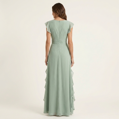 Delyth - Elegant Ruffle Wrap Maxi Dress