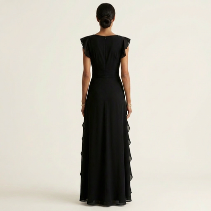 Delyth - Elegant Ruffle Wrap Maxi Dress