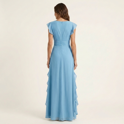 Delyth - Elegant Ruffle Wrap Maxi Dress
