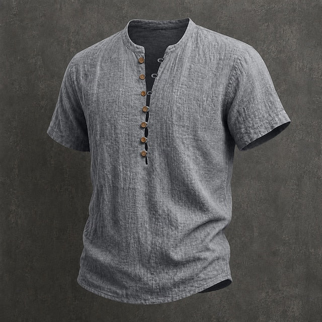 Fulton - Premium Linen Short-Sleeve Band-Collar Shirt