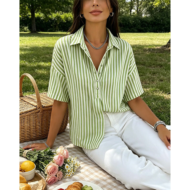 Alicia - Soft-Touch Striped V-Neck Top